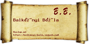 Balkányi Béla névjegykártya
